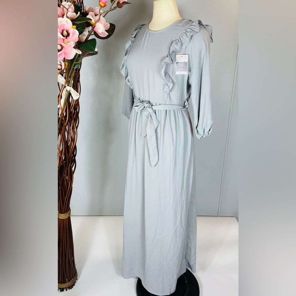 Source Unknown Lilac Ruffle Long-Sleeve Maxi Dress with Tie Waist - Picture 5 of 9